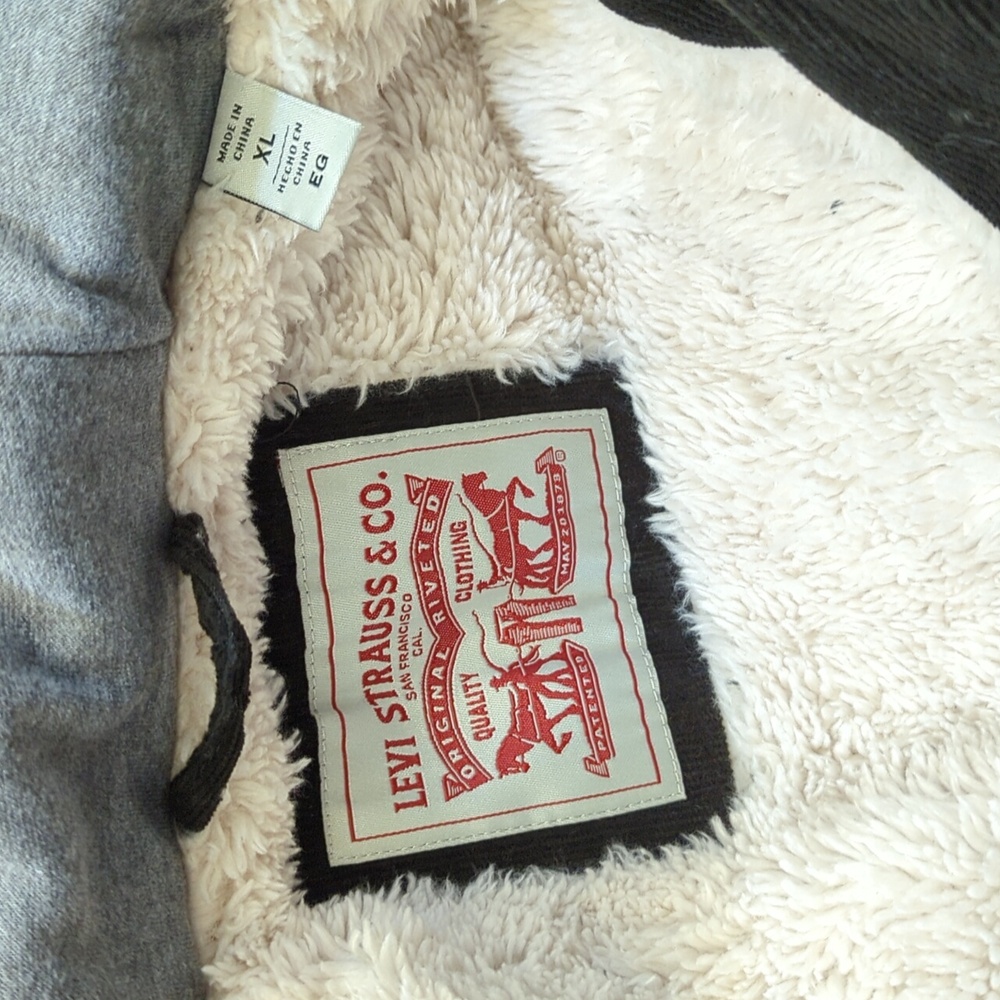 Levi's Black Faux Shearling Lined Hooded Corduroy Shirt Jacket Size XL - Picture 7 of 8